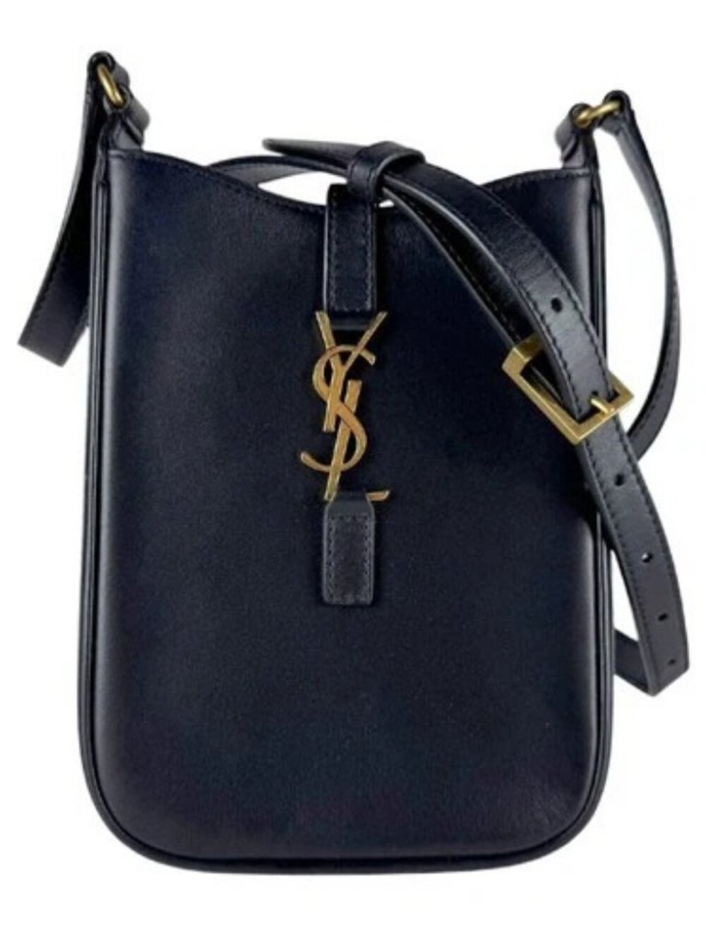 Auth SAINT LAURENT Crossbody Shoulder Bag Black Leather/Goldtone - z10690